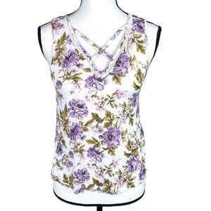 American Eagle Purple Floral Sleeveless Tank Top